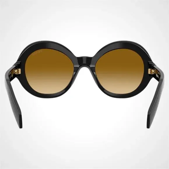 New PRADA Sunglasses Black Round Frame Yellow Brown Lens Women's - Picture 4 of 6